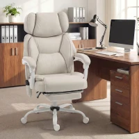 HOMCOM Wysokie krzesło biurowe z masażem wibracyjnym i podgrzewaniem, ergonomiczne, regulowane, z podnóżkiem, kremowobiały(m-8)