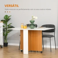 HOMCOM Mesa de Sala de Jantar Dobrável com Rodas Mesa Multifuncional para Sala de Jantar 120x80x73cm Branco e Teca(m-6)