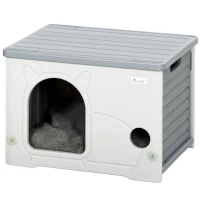 PawHut Cat House Stackable Pet Shelter with Removable Cushion for Indoor Outdoor Use Grey(m-11)