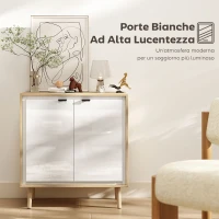 HOMCOM Credenza Moderna a 2 Ante con Ripiano Regolabile, 72x35x77 cm, Bianco Lucido e Rovere(m-4)