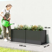 Outsunny Bac surélevé en acier galvanisé, 150 x 53 x 55 cm, jardinière d'extérieur avec séparateur, Noir(m-3)