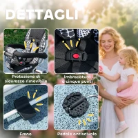 HOMCOM Triciclo per Bambini con Maniglione di Spinta, Tettuccio, Barra di Sicurezza e Box, 105x47x89 cm, Bianco e Nero(m-7)