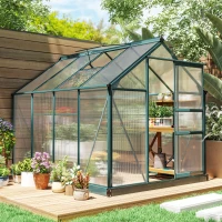 Outsunny kas met polycarbonaat behuizing en dakklep, 190x 252 x 201 cm(m-10)