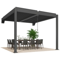 Outsunny Pergola Aluminium 3x3 m Wandgemonteerd met Verstelbaar Lamellendak Terrasoverkapping Donkergrijs