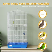 PawHut Jaula para Pájaros Pajarera de Metal con 4 Comederos 3 Perchas Columpio y Bandeja Extraíble Asa 46,5x35,5x92 cm Azul(m-7)