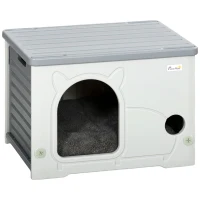 PawHut Cat House Stackable Pet Shelter with Removable Cushion for Indoor Outdoor Use Grey(m-1)