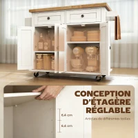 HOMCOM Desserte ilôt de cuisine multi rangements 2 tiroirs 2 placard 2 portes avec étagère range-bouteille porte-torchons et étagère réglable MDF blanc hévéa(m-5)