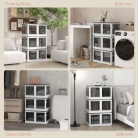 HOMCOM Stackable Storage Bins with Lids, 3 Packs Collapsible Storage Bins, Foldable Storage Box on Wheels with 5-sided Access, Plastic Storage Container with Doors, 69L, White(m-7)