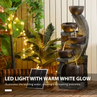 Outsunny Fontanna Ogrodowa, Styl Ceglanym, 5-stopniowa, Zasilana Słonecznie, Diodami LED, 107cm, Żywica Syntetyczna, Szary/Brąz(m-4)