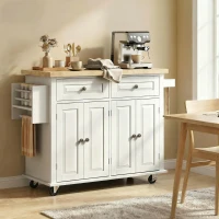 HOMCOM Desserte ilôt de cuisine multi rangements 2 tiroirs 2 placard 2 portes avec étagère range-bouteille porte-torchons et étagère réglable MDF blanc hévéa(m-9)