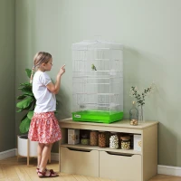 PawHut Jaula para Pájaros Pajarera de Metal con 4 Comederos 3 Perchas Columpio y Bandeja Extraíble Asa 46,5x35,5x92 cm Verde(m-8)