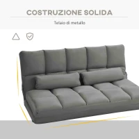 HOMCOM Divano da Terra 2 in 1 con Schienale Reclinabile su 7 Livelli e Cuscini, 130x73x60 cm, Grigio Carbone(m-7)