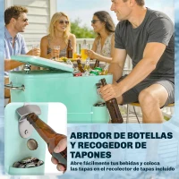 Outsunny Carro de Bebidas Refrigerado 56L con Ruedas Abrebotellas Recogetapas y Asa para Patio Fiesta 75x35x78 cm Verde Claro(m-8)