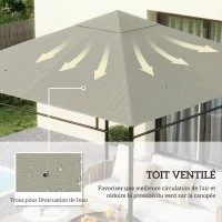 Outsunny Toile de rechange pour pavillon tonnelle tente toit de remplacement gazebo de jardin polyester 180 g/m² 3 x 3 m gris(m-4)