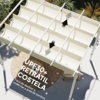 Outsunny Pérgola de Jardim 4x3 m com Teto Retrátil Proteção UPF30+ Drenagem Pérgola de Exterior para Terraço Bege(m-4)