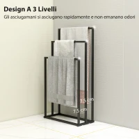 HOMCOM Portasciugamani da Terra a 3 Bracci Autoportante in Acciaio, 45x21.5x85 cm(m-5)