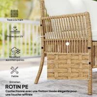 Outsunny Salon de jardin extérieur d'angle 4 places en résine tressée, canapé 2 places, chaise longue, table basse, crème(m-5)
