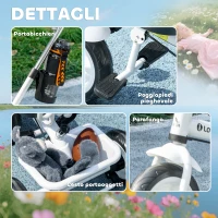 HOMCOM Triciclo per Bambini con Maniglione di Spinta, Tettuccio, Barra di Sicurezza e Box, 105x47x89 cm, Bianco e Nero(m-8)