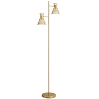 HOMCOM Lampada da Terra Moderna con 2 Luci e Teste Regolabili, Interruttore a Pedale, Oro