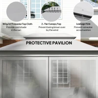 Outsunny 3 Seater Convertible Swing Chair, Outdoor Gazebo Swing Seat Bed with Double Tier Canopy, Cushioned Seat, Mesh Sidewalls, Light Grey(m-5)