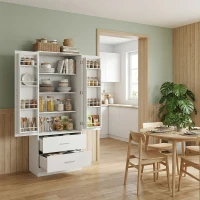 HOMCOM Szafka kuchenna Bufet z 2 drzwiami, 8 półkami drzwiowymi, 2 szufladami, Wysoki szafka z regulowanymi półkami, Nowoczesny schowek na zapasy do salonu, Biały, 60 x 40 x 159 cm(m-12)