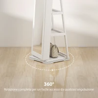 HOMCOM Specchio Portagioie Girevole per Camera da Letto con 2 Chiavi, in Legno Bianco e Vetro, 38x38x160 cm(m-6)