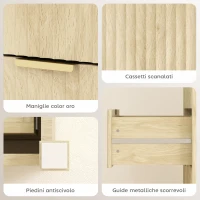 HOMCOM Cassettiera con 4 Cassetti Scanalati e Maniglie Dorate, 70x38x93 cm, Legno Naturale(m-6)