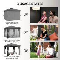 Outsunny 3 x 3(m) Patio Gazebo Canopy Garden Pavilion Tent Shelter Marquee with 2 Tier Roof, Netting and Curtains, Light Grey(m-6)