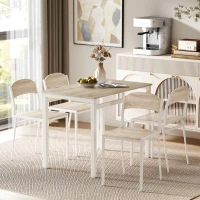 HOMCOM Ensemble table à manger 5 pièces avec 4 chaises style contemporain cuisine salle à manger salon plateau MDF coloris bois de chêne châssis métal blanc(m-10)