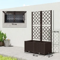 Outsunny Fioriera Rialzata con Traliccio per Rampicanti e 8 Fori di Drenaggio in PP, 80x40x135 cm, Marrone(m-3)