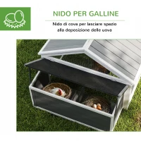 PawHut Pollaio da Giardino per 4-8 Galline in Legno con Rete Metallica e Tetto Apribile, 240x112.5x76 cm, Bianco(m-7)