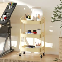 HOMCOM Carrito Auxiliar con Ruedas de 3 Niveles Carrito de Cocina con 3 Cestas y 2 Asas 45x30,6x79 cm Amarillo(m-7)