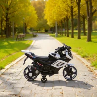 AIYAPLAY Moto Elettrica per Bambini da 6V con Rotelle Rimovibili, Fari e Musiche, Età 18-36 Mesi, Bianco(m-9)