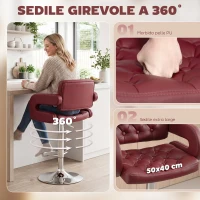 HOMCOM Sgabello da Bar con Schienale e Braccioli, Altezza Regolabile e Poggiapiedi, Finta Pelle Rosso(m-5)