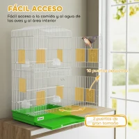 PawHut Jaula para Pájaros Pajarera de Metal con 4 Comederos 3 Perchas Columpio y Bandeja Extraíble Asa 46,5x35,5x92 cm Verde(m-4)