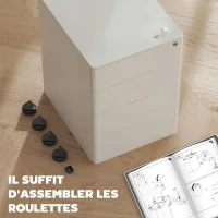 Vinsetto Caisson de bureau rangement bureau sur roulettes 3 tiroirs coulissants verrouillables trieur à dossiers dim. 39L x 48I x 59H cm acier blanc(m-8)