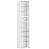 HOMCOM Scaffale Porta CD con 6 Ripiani Regolabili, Capacità di 260 CD/120 DVD, 33x24x140 cm, Bianco(m-1)