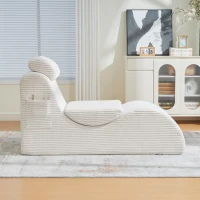 Moderner Freizeit-Sessel mit ergonomischer Rückenlehne, abnehmbarem Sitzkissen und Seitentasche, 160 x 66 x 90 cm, Beige(m-4)