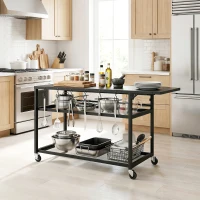 Outsunny Carrello da giardino per barbecue su ruote con Ripiano Laterale Pieghevole, Tre Ripiani, 133 x 48,5 x 82 cm, Nero(m-5)