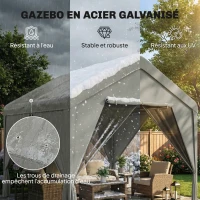 Outsunny Tonnelle de jardin pavillon de jardin hydrofuge structure robuste en acier galvanisé avec toit double pente 3x3m gris(m-4)