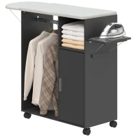 HOMCOM Meuble Planche à Repasser avec Surface Effet Lin, 3 Étagères en Cube et Rail, 127x42.5x99 cm, Noir(m-1)