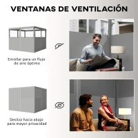 Outsunny 4 Paredes Laterales para Cenador 3x3 m Laterales de Carpa con 8 Ventanas Protección UV 30+ Impermeable Gris Claro(m-5)