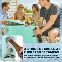 Outsunny Carro de Bebidas Refrigerado 56L com Rodas Abre-garrafas Coletor de Tampas e Alça para Jardim e Festas 75x35x78 cm Verde Claro(m-8)