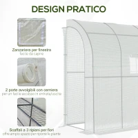 Outsunny Serra Addossata a 3 Livelli con Porte e Finestre Avvolgibili, in PE e Acciaio, 200x100x215 cm, Verde e Bianco(m-6)