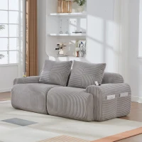 Modulares 2-Sitzer-Cordsofa, mit Getränkehalter und Seitentasche, 200 x 99 x 80 cm, Hellgrau(m-2)