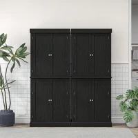 HOMCOM Hoher Küchenschrank mit 6 verstellbaren Einlegeböden und 4 Holztüren, 76x40.5x184 cm, Schwarz(m-5)