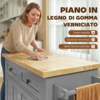 HOMCOM Carrello da Cucina con 2 Cassetti e 2 Armadietti, Piano in Legno, Portaspezie e Porta Canovacci, Grigio(m-5)