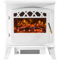HOMCOM Camino Elettrico Moderno da Terra con Effetto Fiamma 925W/1850WBianco(m-10)