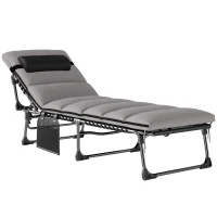 Outsunny Transat pliant portable pour jardin avec dossier réglable sur 5 positions, matelas rembourré, appui-tête(m-7)