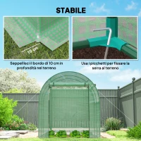 Outsunny Serra da Giardino a Tunnel con Porte e Finestre Avvolgibili in PE Verde, 180x180x200cm(m-5)